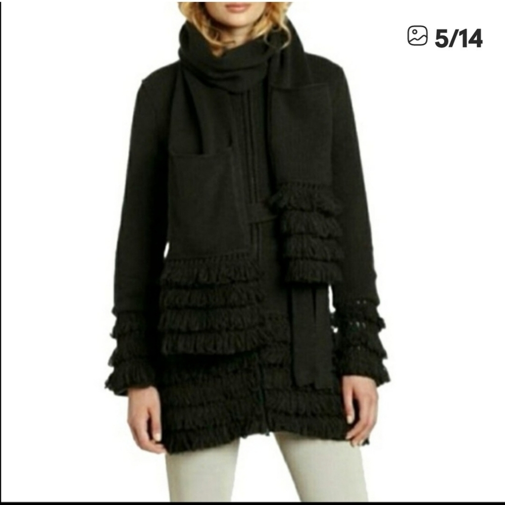 Laundry by Shelli Segal Long Charcoal Sweatercoat & Scarf Womens Winter Fall